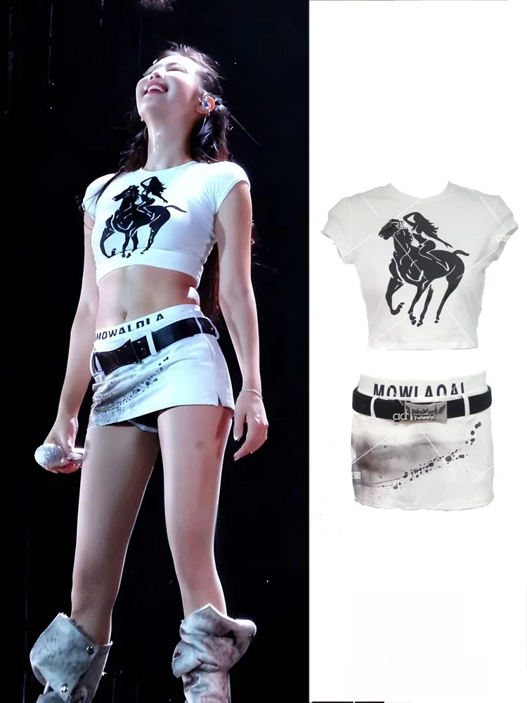 Jennie Concert White Print round Neck Short Top Half Skirt Set Women's Ethnic Clothing Stage Performance Outfit
Jennie Concert White Print round Neck Short Top Half Skirt Set Women's Ethnic Clothing Stage Performance Outfit