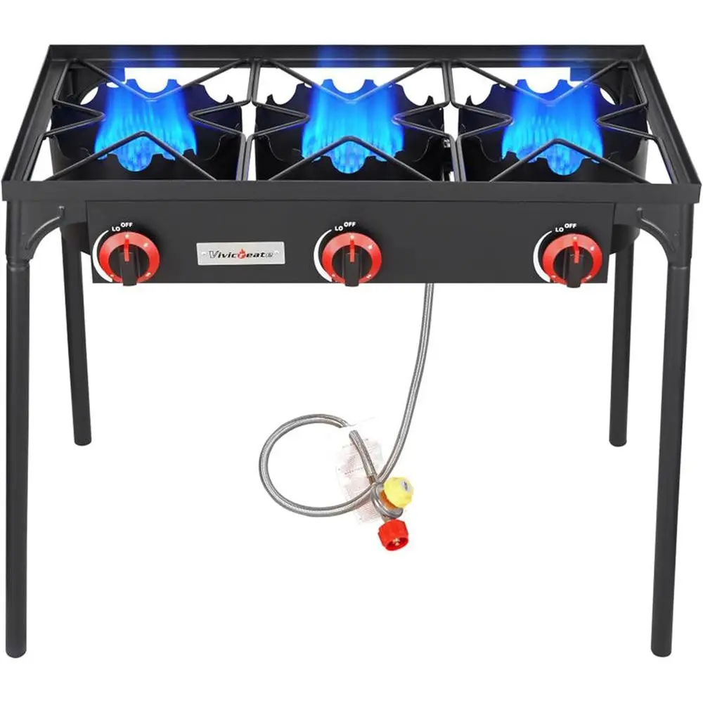 High-Pressure Propane Camping Stove, 3 Burners, 28 Tall, Cast Iron Burners, 105,000 BTU, Stable for Outdoors
High-Pressure Propane Camping Stove, 3 Burners, 28 Tall, Cast Iron Burners, 105,000 BTU, Stable for Outdoors