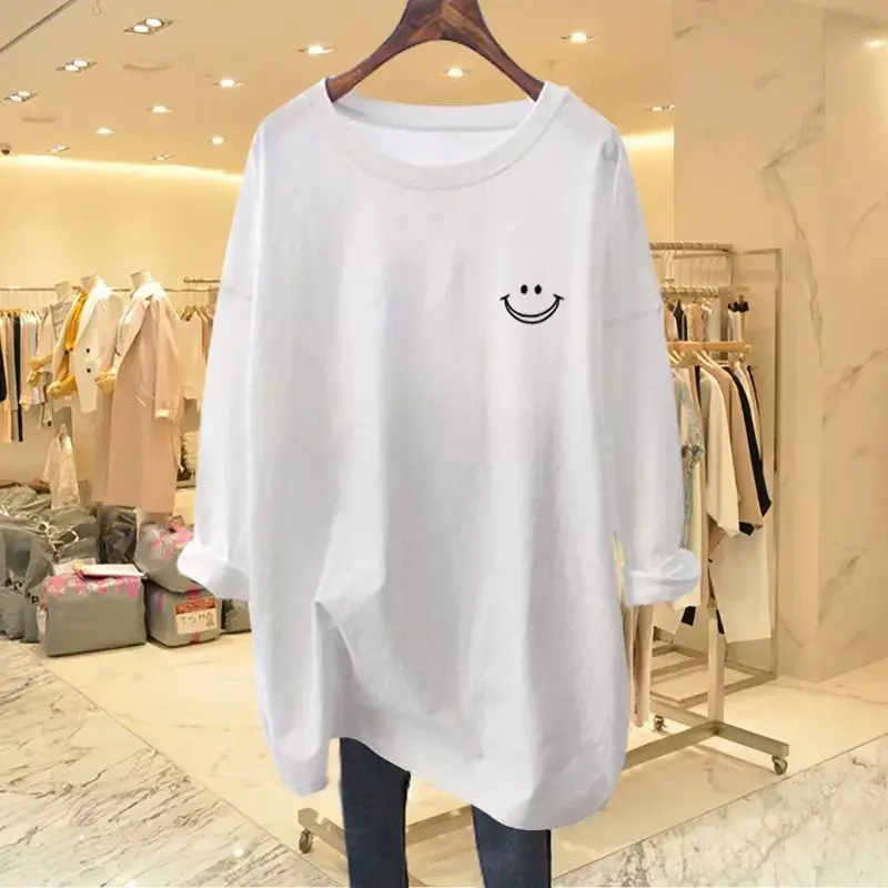 Women Clothing Casual Loose Pure Cotton Basic T-shirts Spring Autumn Fashion Smiling Face O-neck Long Sleeve Top Tee 35-100Kg
Women Clothing Casual Loose Pure Cotton Basic T-shirts Spring Autumn Fashion Smiling Face O-neck Long Sleeve Top Tee 35-100Kg