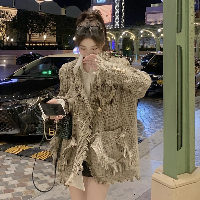 Plus Size Women's Loose and Slimming Tweed Fringe Blazer for A Lazy Style Female Office Lady Jacket Coat Top Fashion Hot Sale
Plus Size Women's Loose and Slimming Tweed Fringe Blazer for A Lazy Style Female Office Lady Jacket Coat Top Fashion Hot Sale