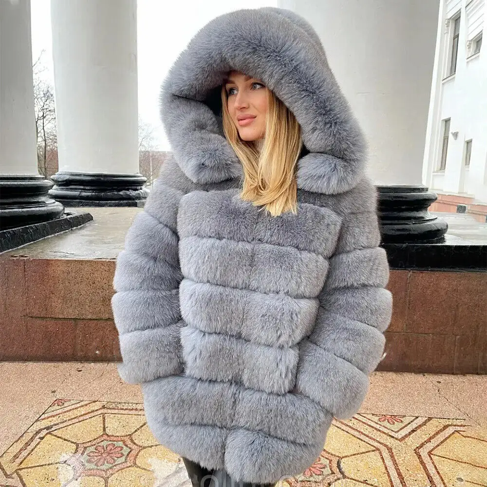 Glamorous Grey Fox Fur Coat with Hood for Women Winter Warm Luxury Real Fox Fur Jacket Lady
Glamorous Grey Fox Fur Coat with Hood for Women Winter Warm Luxury Real Fox Fur Jacket Lady