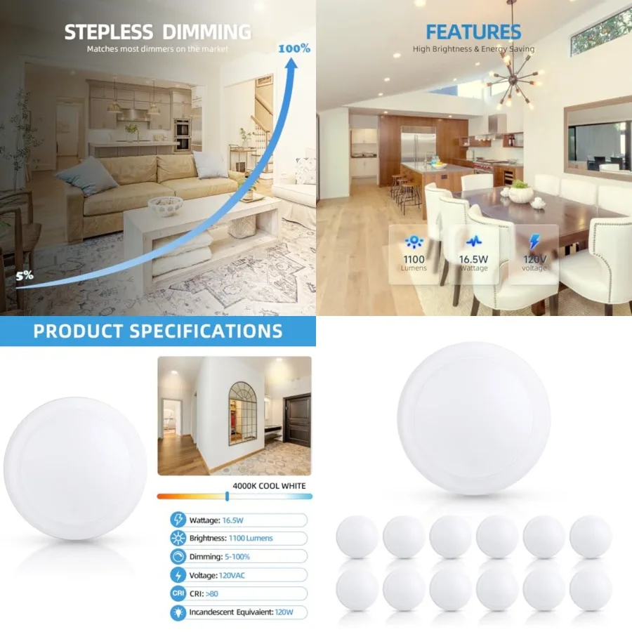 6" Flush Mount Disk Light, Dimmable LED Surface Mount Downlight, 16.5W 4000K Cool White 1100Lm, Low Profile Ceiling Light Fixtu
6" Flush Mount Disk Light, Dimmable LED Surface Mount Downlight, 16.5W 4000K Cool White 1100Lm, Low Profile Ceiling Light Fixtu