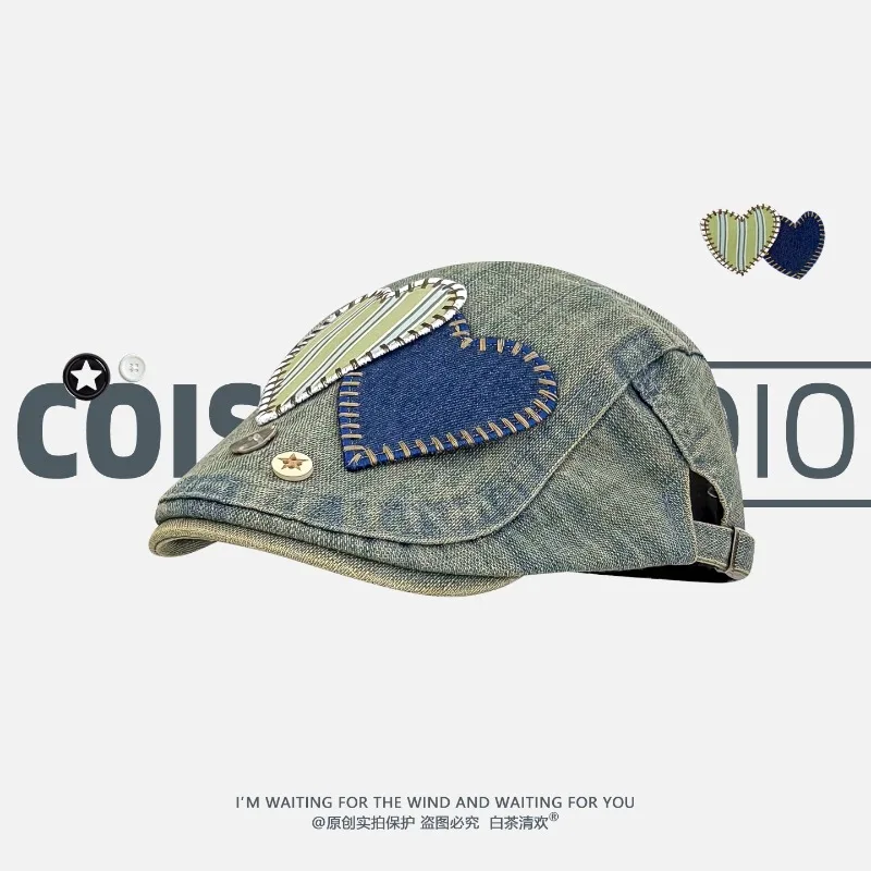 Vintage Love Patch Design Washed Denim Berets Cap Y2K Summer and Autumn Travel Fashionable Versatile Personalized Women's Hat
Vintage Love Patch Design Washed Denim Berets Cap Y2K Summer and Autumn Travel Fashionable Versatile Personalized Women's Hat