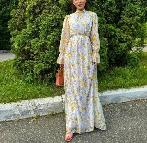 2025 Fashionable Elegant Printed Chiffon Lace Waistband Women's Dress, Summer Elegant Semi High Neck Long Sleeved A-Line Dress
2025 Fashionable Elegant Printed Chiffon Lace Waistband Women's Dress, Summer Elegant Semi High Neck Long Sleeved A-Line Dress