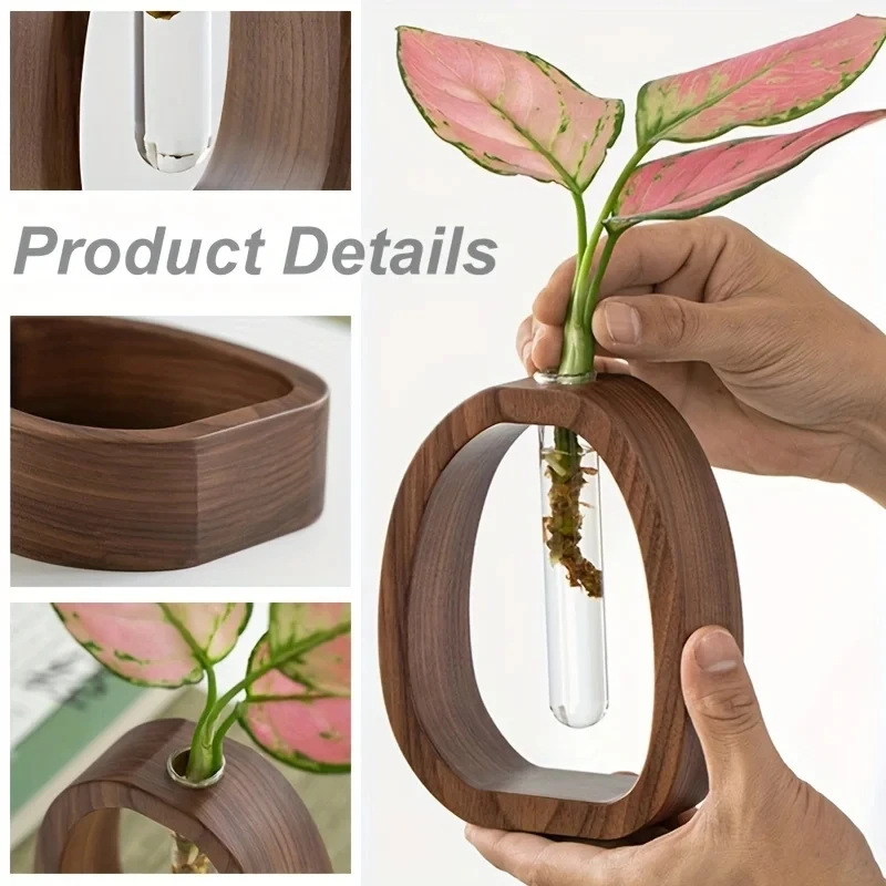 Elegant walnut glass design Creative Hydroponic Plants Container With Wood Frame Transparent Glass Tube Vase Bonsai Home Decor
Elegant walnut glass design Creative Hydroponic Plants Container With Wood Frame Transparent Glass Tube Vase Bonsai Home Decor