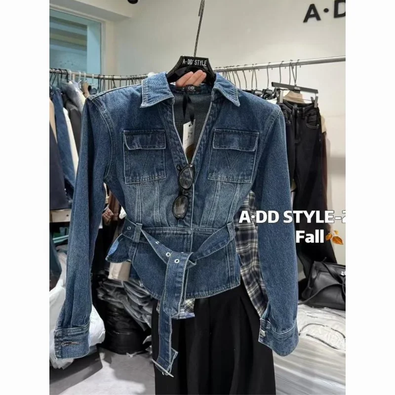 Осенний новый корейский стиль, универсальный однобортный дизайн, короткая джинсовая ткань с лацканами на талии для женщин
Осенний новый корейский стиль, универсальный однобортный дизайн, короткая джинсовая ткань с лацканами на талии для женщин