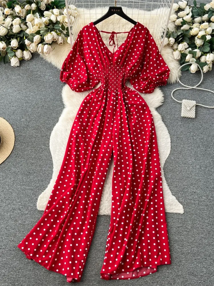 Women's V Neck Sexy Jumpsuits Dolman Sleeves Waist Slim Polka Dot Printed Jumpsuit Female Wide Leg Trousers Jumpsuit 2025 Autumn
Women's V Neck Sexy Jumpsuits Dolman Sleeves Waist Slim Polka Dot Printed Jumpsuit Female Wide Leg Trousers Jumpsuit 2025 Autumn