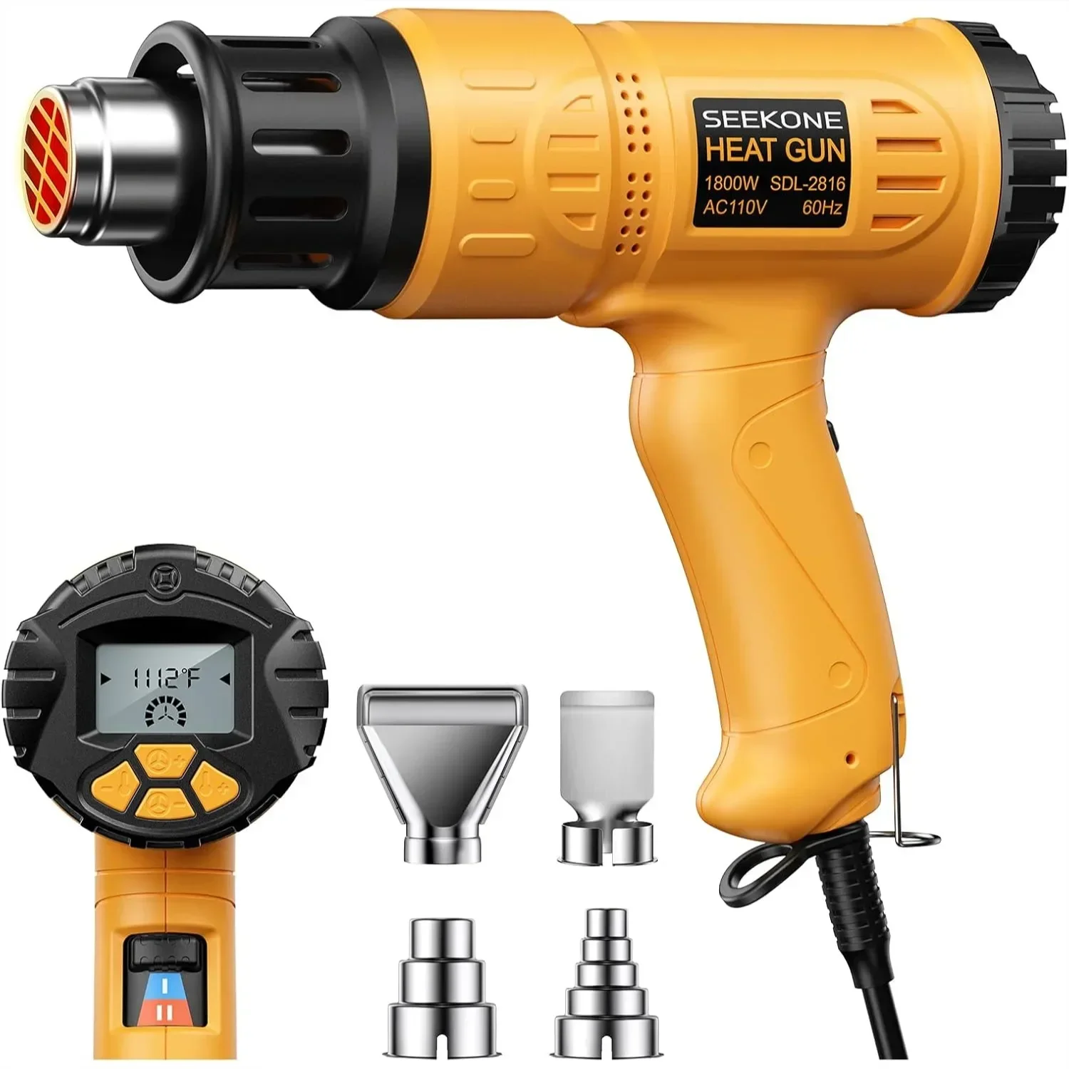 1800W Heat Gun With Digital LCD Display Variable Temperature 122-1112°F And 4 Nozzles For Paint Stripping Home Improvement
1800W Heat Gun With Digital LCD Display Variable Temperature 122-1112°F And 4 Nozzles For Paint Stripping Home Improvement