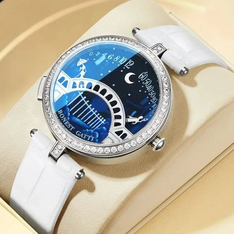 BONEST GATTI Women Quartz Watch 37mm Ladies Wristwatch Sapphire Mirror Austria Crystal Bezel Lover's Bridge Couples Can Move
BONEST GATTI Women Quartz Watch 37mm Ladies Wristwatch Sapphire Mirror Austria Crystal Bezel Lover's Bridge Couples Can Move