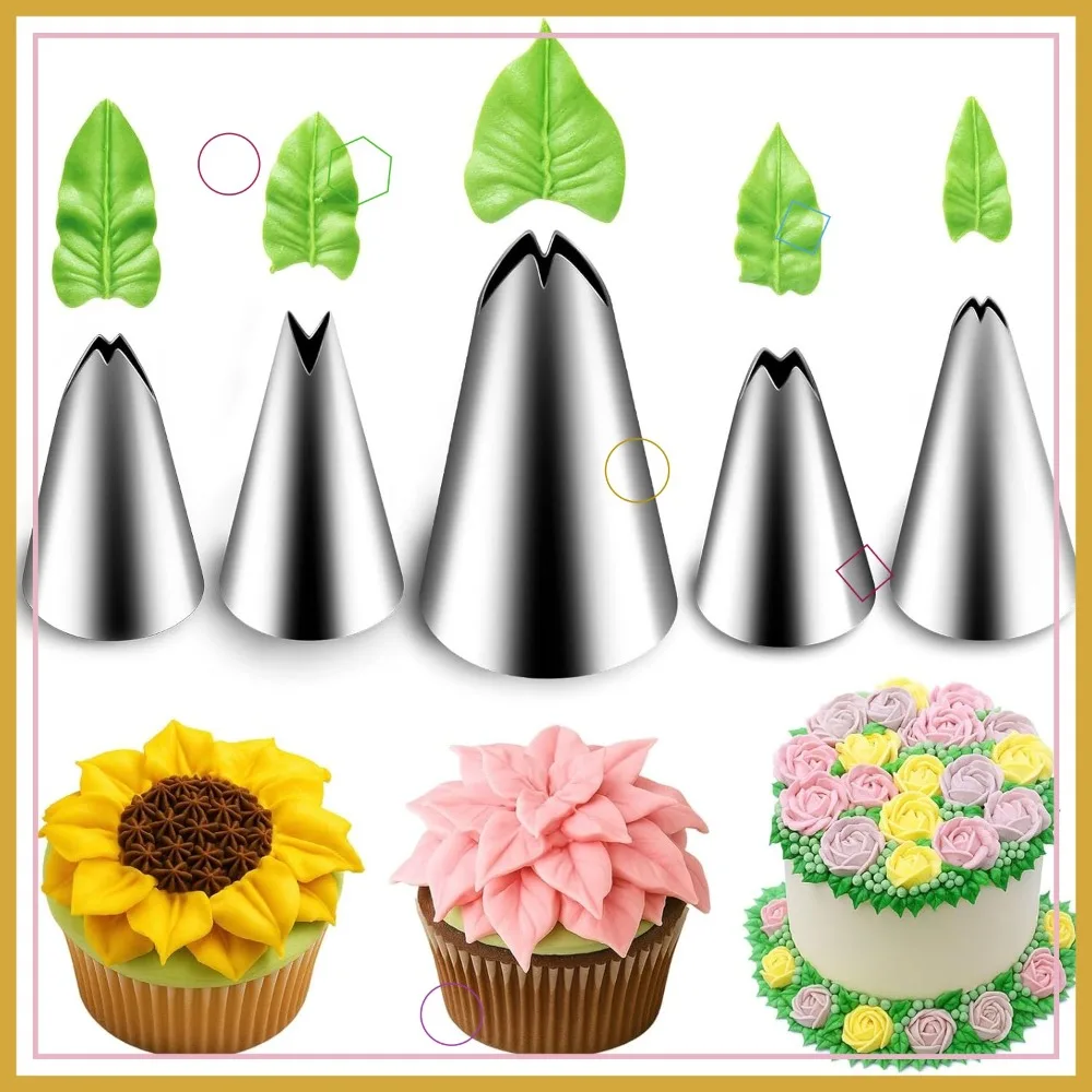 5 Leaf Piping Tips Set, Stainless Steel Cake Decorating Tips for Cupcakes, Cookies & Cakes (67 68 70 352 113)
5 Leaf Piping Tips Set, Stainless Steel Cake Decorating Tips for Cupcakes, Cookies & Cakes (67 68 70 352 113)