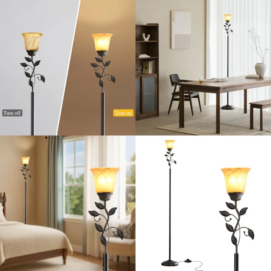 72" Flower Farmhouse Floor Lamp for Living Room, Unique Rustic Leaf Tall Standing Lamp with Amber Glass Shade and Traditional F
72" Flower Farmhouse Floor Lamp for Living Room, Unique Rustic Leaf Tall Standing Lamp with Amber Glass Shade and Traditional F
