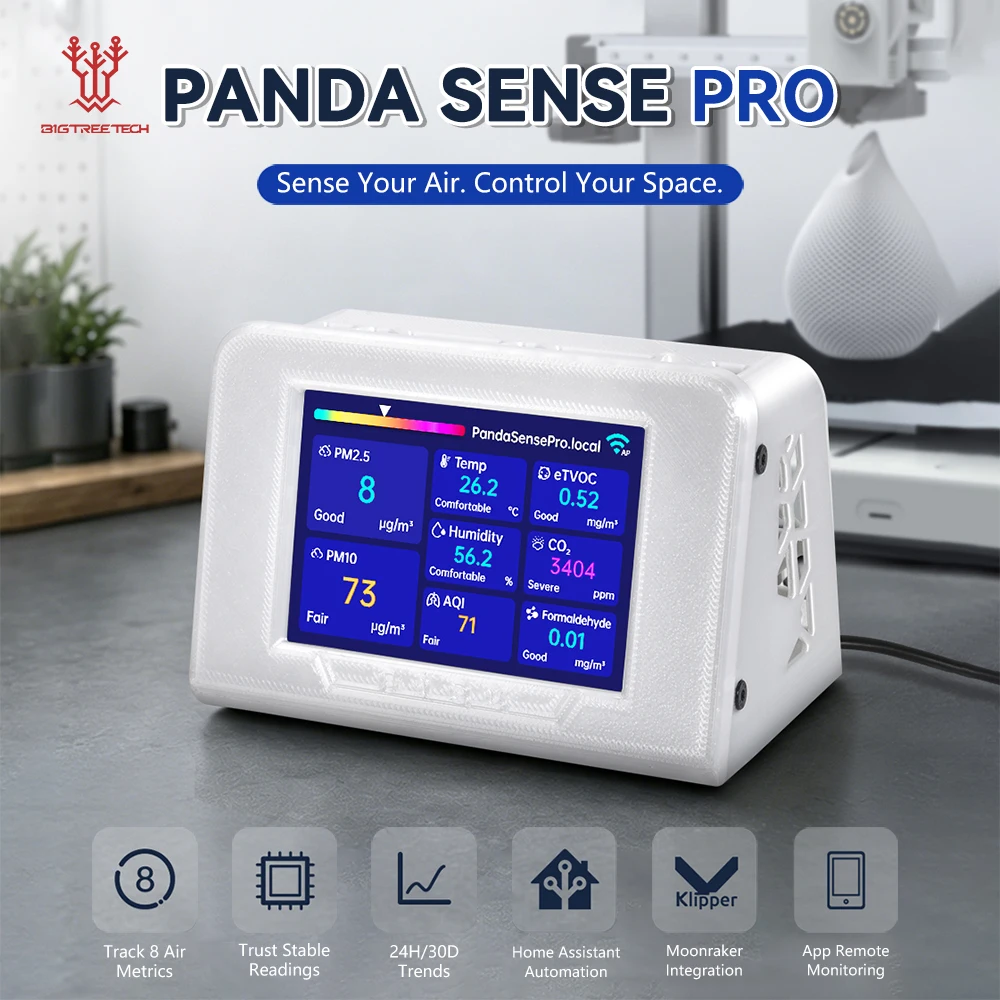 BIGTREETECH Panda Sense Pro 8-in-1 Smart Air Air Monitor PM2.5 CO2 HCHO TVOC Temp Humidity AQI WiFi MQTT HA Moonraker Klipper
BIGTREETECH Panda Sense Pro 8-in-1 Smart Air Air Monitor PM2.5 CO2 HCHO TVOC Temp Humidity AQI WiFi MQTT HA Moonraker Klipper