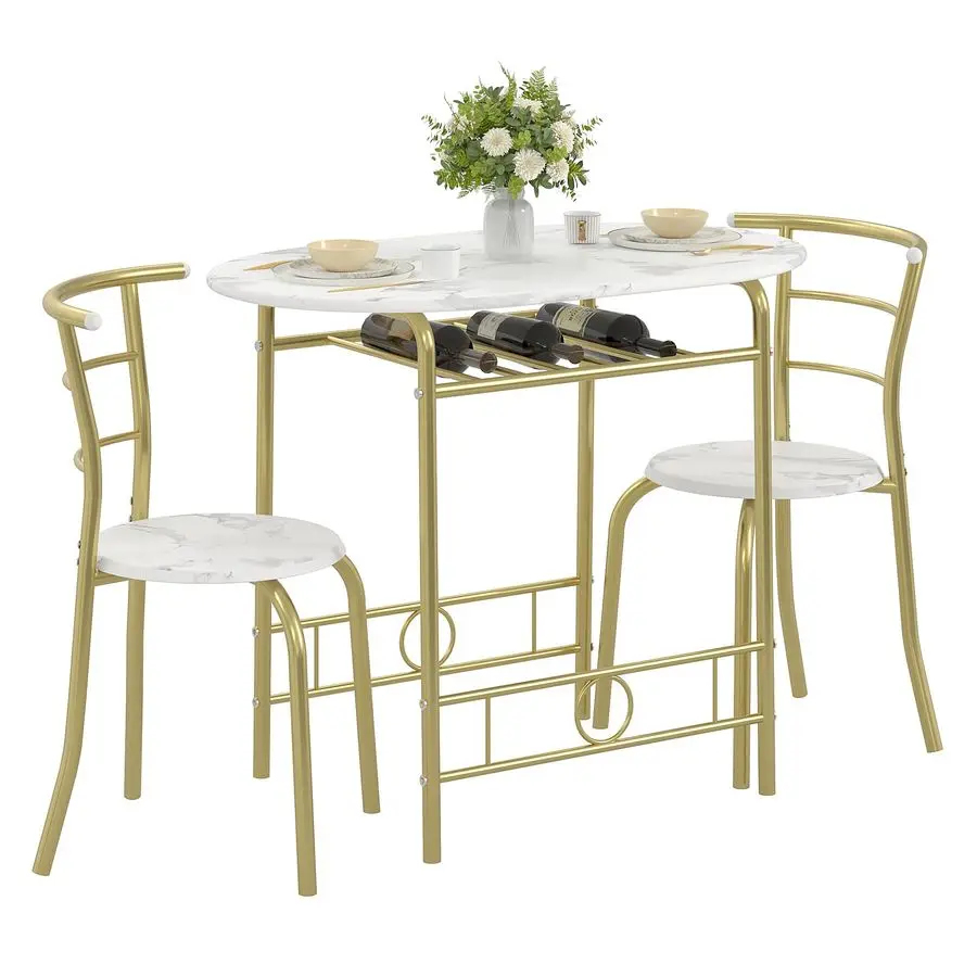 3Piece Dining Table Set for Kitchen Breakfast Nook, Wood Grain Oval Tabletop and Metal Frame with Builtin Wine Rack, for Small
3Piece Dining Table Set for Kitchen Breakfast Nook, Wood Grain Oval Tabletop and Metal Frame with Builtin Wine Rack, for Small