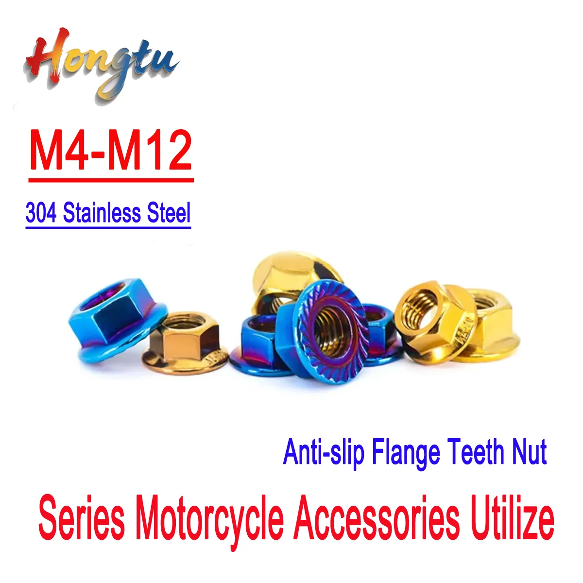 Titanium-Blue and Titanium-Gold Embossed Hexagonal Flange Locking Thread Nuts (304 Stainless Steel) for Motorcycle Customization
Titanium-Blue and Titanium-Gold Embossed Hexagonal Flange Locking Thread Nuts (304 Stainless Steel) for Motorcycle Customization