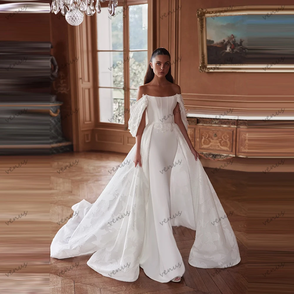Modern Wedding Dresses Vintage Bridal Gowns Satin Robes Lace Appliques Off The Shoulder Elegant Vestidos De Novia Customized
Modern Wedding Dresses Vintage Bridal Gowns Satin Robes Lace Appliques Off The Shoulder Elegant Vestidos De Novia Customized