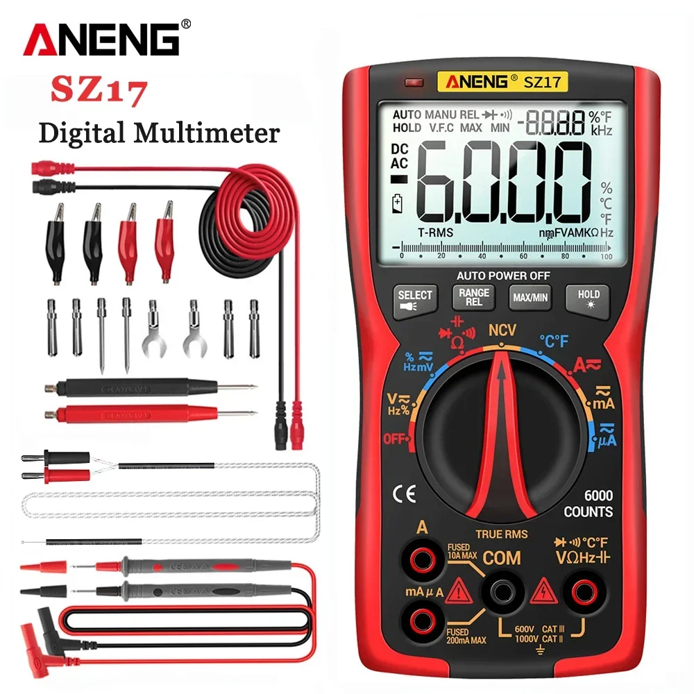 ANENGSZ17 DIY Transistor Capacitor NCVDetector Lcr Meter Digital Multimeter 6000Counts Professional True RMS AC/DC Analog Tester
ANENGSZ17 DIY Transistor Capacitor NCVDetector Lcr Meter Digital Multimeter 6000Counts Professional True RMS AC/DC Analog Tester