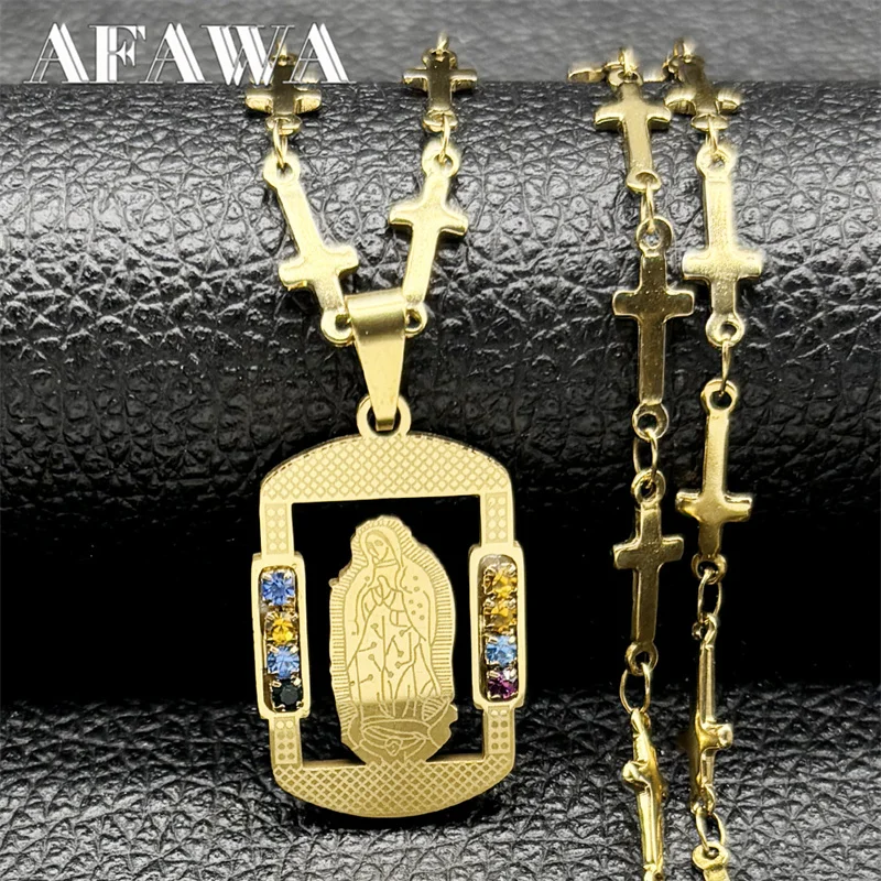 Catholic Virgin Mary Pendant Necklace for Women Men Stainless Steel Gold Color Rhinestone Religion Amulet Chain Jewelry 
Catholic Virgin Mary Pendant Necklace for Women Men Stainless Steel Gold Color Rhinestone Religion Amulet Chain Jewelry