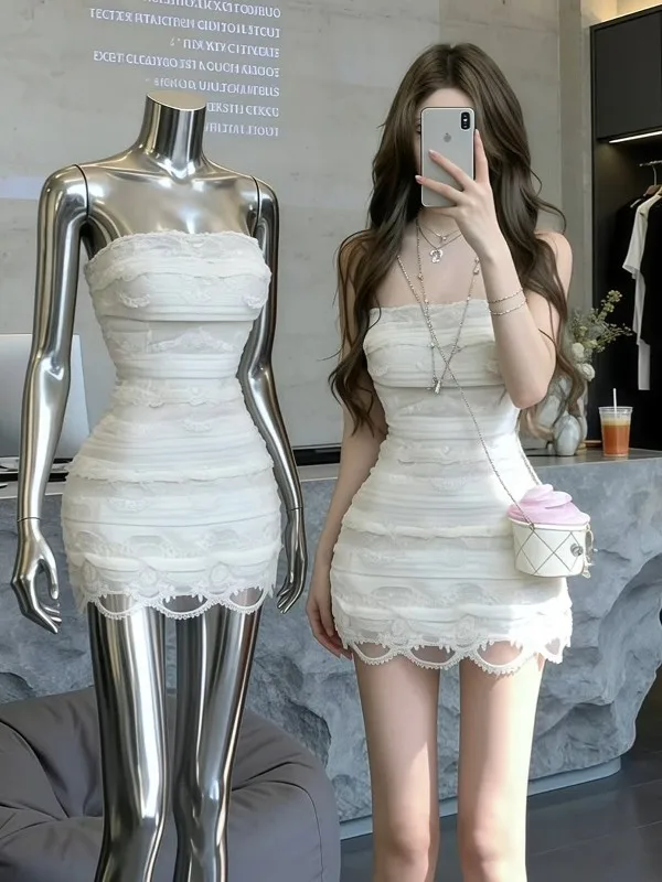 Sexy Lace Bridesmaid Dress Women's Spring Autumn Pure Desire Short Wrap Bodycon Skirt Zipper Closure High Waist Slimming Effect
Sexy Lace Bridesmaid Dress Women's Spring Autumn Pure Desire Short Wrap Bodycon Skirt Zipper Closure High Waist Slimming Effect