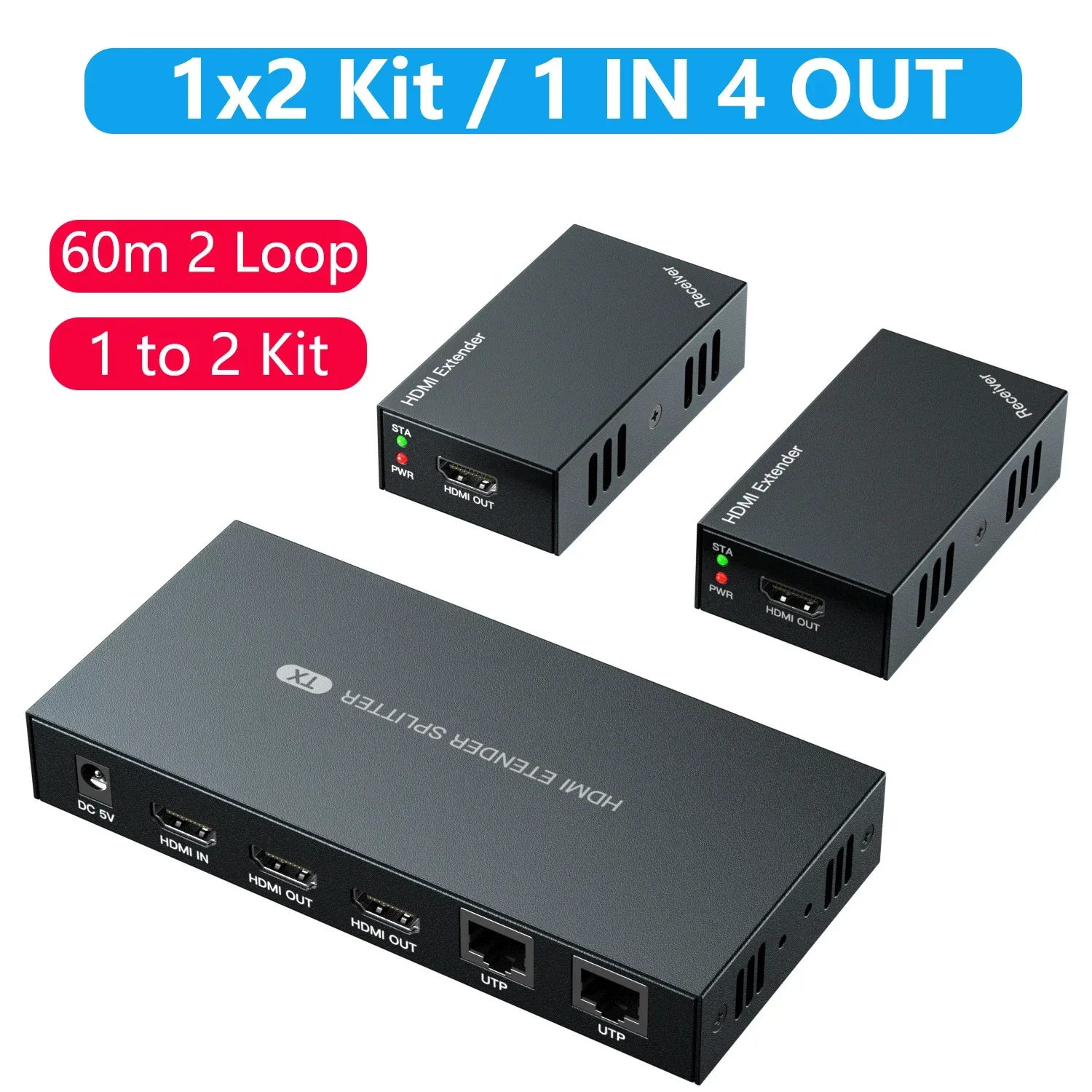 1080P HDMI Ethernet Extender By RJ45 Cat6 Cable 60m Video Transmitter Receiver Converter 1 To 2 Kit 1x2 HDMI Loop 1 In 2 3 4 Out
1080P HDMI Ethernet Extender By RJ45 Cat6 Cable 60m Video Transmitter Receiver Converter 1 To 2 Kit 1x2 HDMI Loop 1 In 2 3 4 Out