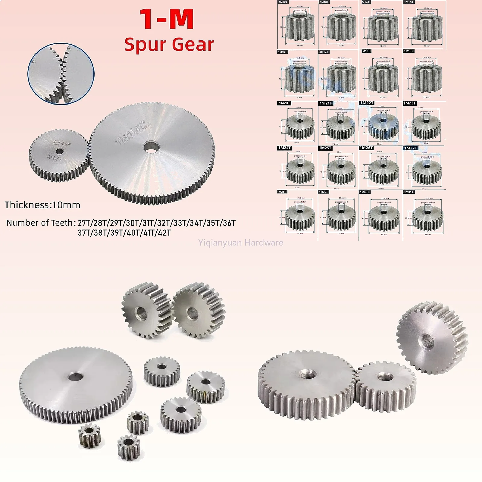 Yiqianyuan 1-Mode 27-42T Spur Gear 45# Carbon Steel Outer Diameter 29-44mm Thickness 10mm
Yiqianyuan 1-Mode 27-42T Spur Gear 45# Carbon Steel Outer Diameter 29-44mm Thickness 10mm