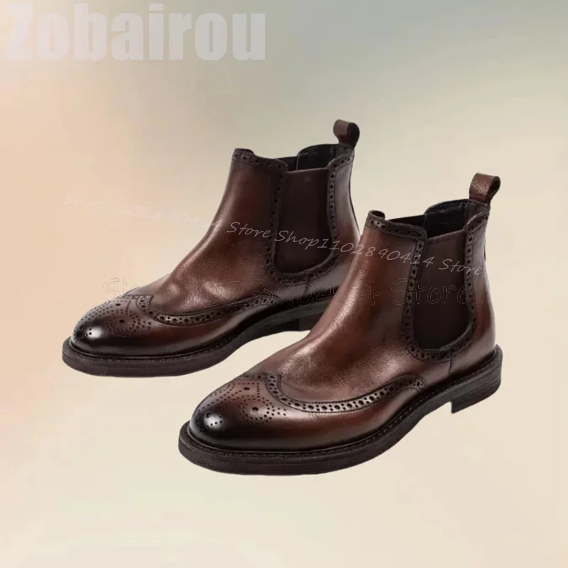 Brown Carving Design Patchwork Ankle Boots Fashion Slip On Men Boots Luxury Handmade Party Feast Banquet Office Men Dress Shoes
Brown Carving Design Patchwork Ankle Boots Fashion Slip On Men Boots Luxury Handmade Party Feast Banquet Office Men Dress Shoes