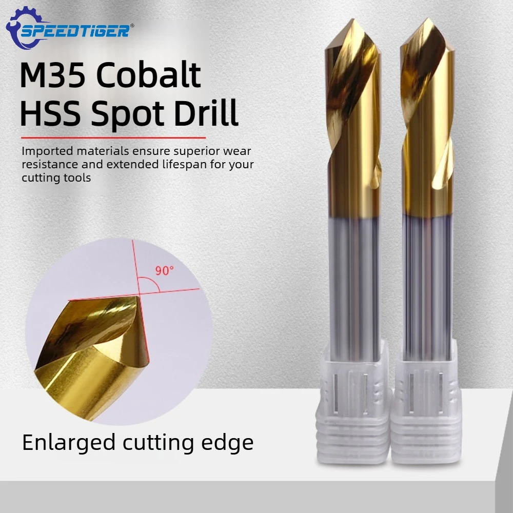90° Extended M35 Cobalt HSS Spot Drill Titanium Coated Centering Drill Deburr Chamfering Drill Bit for Hole Positioning 2-20MM
90° Extended M35 Cobalt HSS Spot Drill Titanium Coated Centering Drill Deburr Chamfering Drill Bit for Hole Positioning 2-20MM