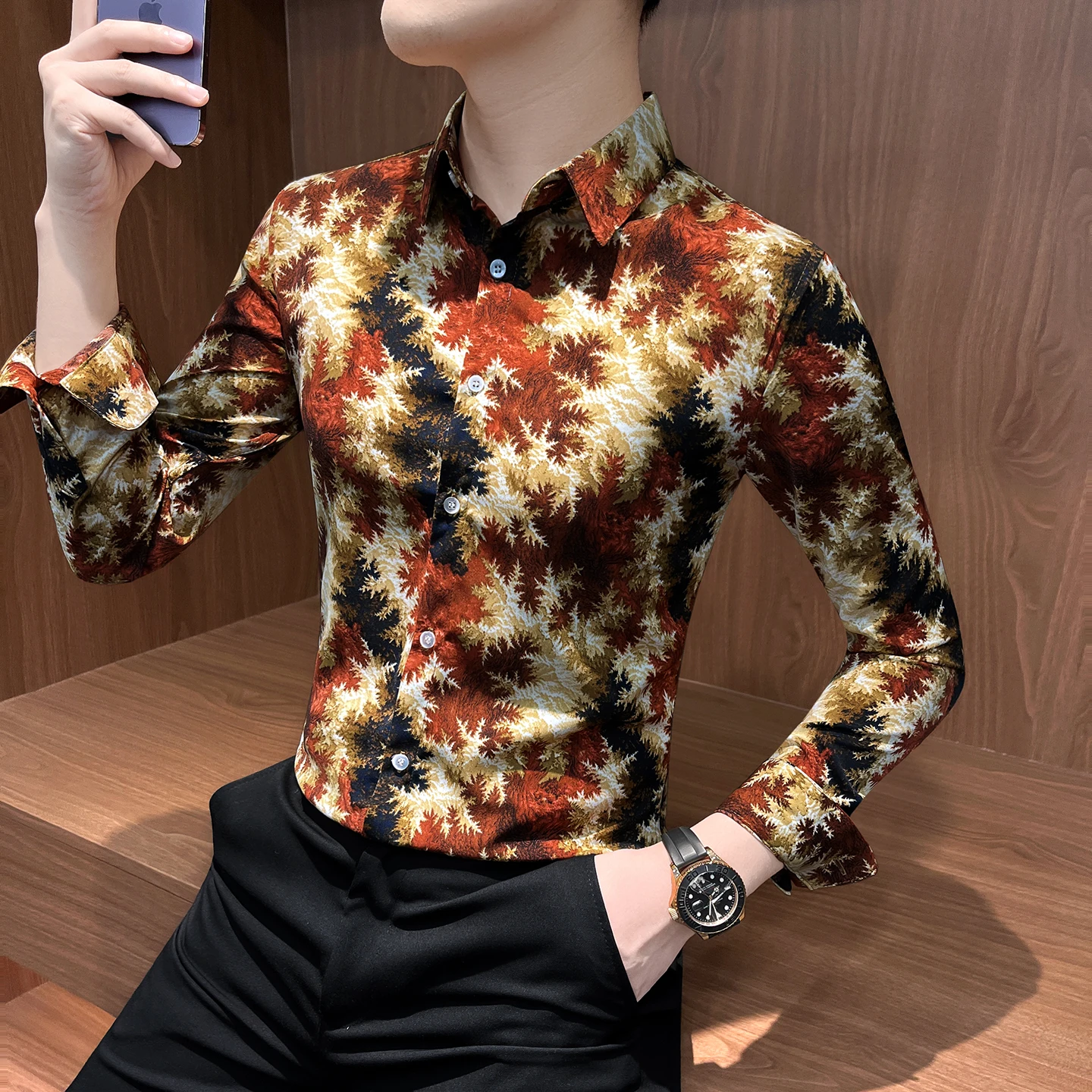 Autumn Winter Maple Leaf Printed Long Sleeved Shirt Men High Quality Casual Business Shirts Versatile Social Streetwear Blouse
Autumn Winter Maple Leaf Printed Long Sleeved Shirt Men High Quality Casual Business Shirts Versatile Social Streetwear Blouse