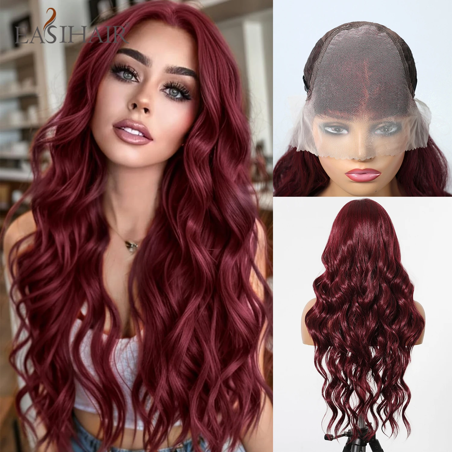 EASIHAIR 13*6 Lace Hair Synthetic Wigs for Women Wine Red Burgundy Wavy Wigs Long Wavy Lace Wig Natural Hairline Free Part
EASIHAIR 13*6 Lace Hair Synthetic Wigs for Women Wine Red Burgundy Wavy Wigs Long Wavy Lace Wig Natural Hairline Free Part