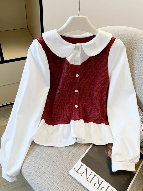 Chic Red Long Sve irt Women's Autumn Winter Faionable Agel Sle Fake Two-Piece Straight Cut Polyester Lantern Sve
Chic Red Long Sve irt Women's Autumn Winter Faionable Agel Sle Fake Two-Piece Straight Cut Polyester Lantern Sve