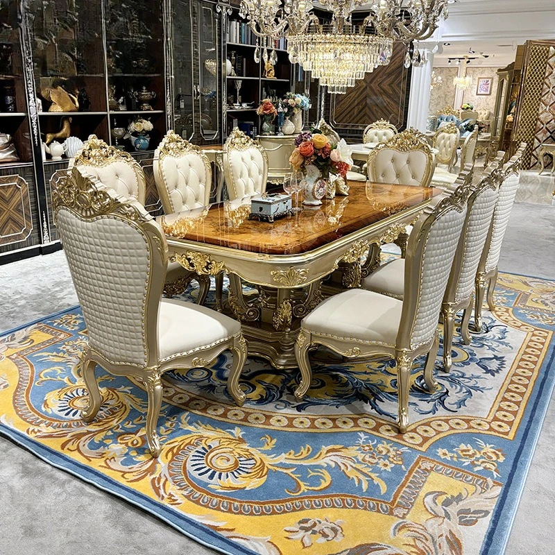 Dining Table and Chair Combination, European-style Villa Solid Wood Carving Flower Natural Veneer Rectangle 6 People Meal
Dining Table and Chair Combination, European-style Villa Solid Wood Carving Flower Natural Veneer Rectangle 6 People Meal