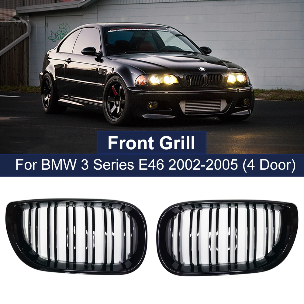 Pop 1Pair Car Front Kidney Grills Gloss Black Double Slat Hood Grill For BMW 3 Series E46 2002-2005 Racing Grille Car Replaceme
Pop 1Pair Car Front Kidney Grills Gloss Black Double Slat Hood Grill For BMW 3 Series E46 2002-2005 Racing Grille Car Replaceme