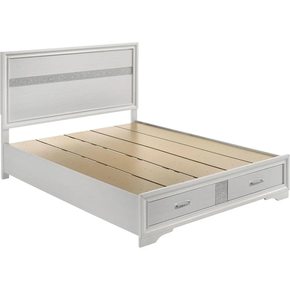 Contemporary Asian Hardwood Storage Panel Bed with Built-in Drawers, White/Rhinestone Finish, 50.25 H x 63.5 W
Contemporary Asian Hardwood Storage Panel Bed with Built-in Drawers, White/Rhinestone Finish, 50.25 H x 63.5 W