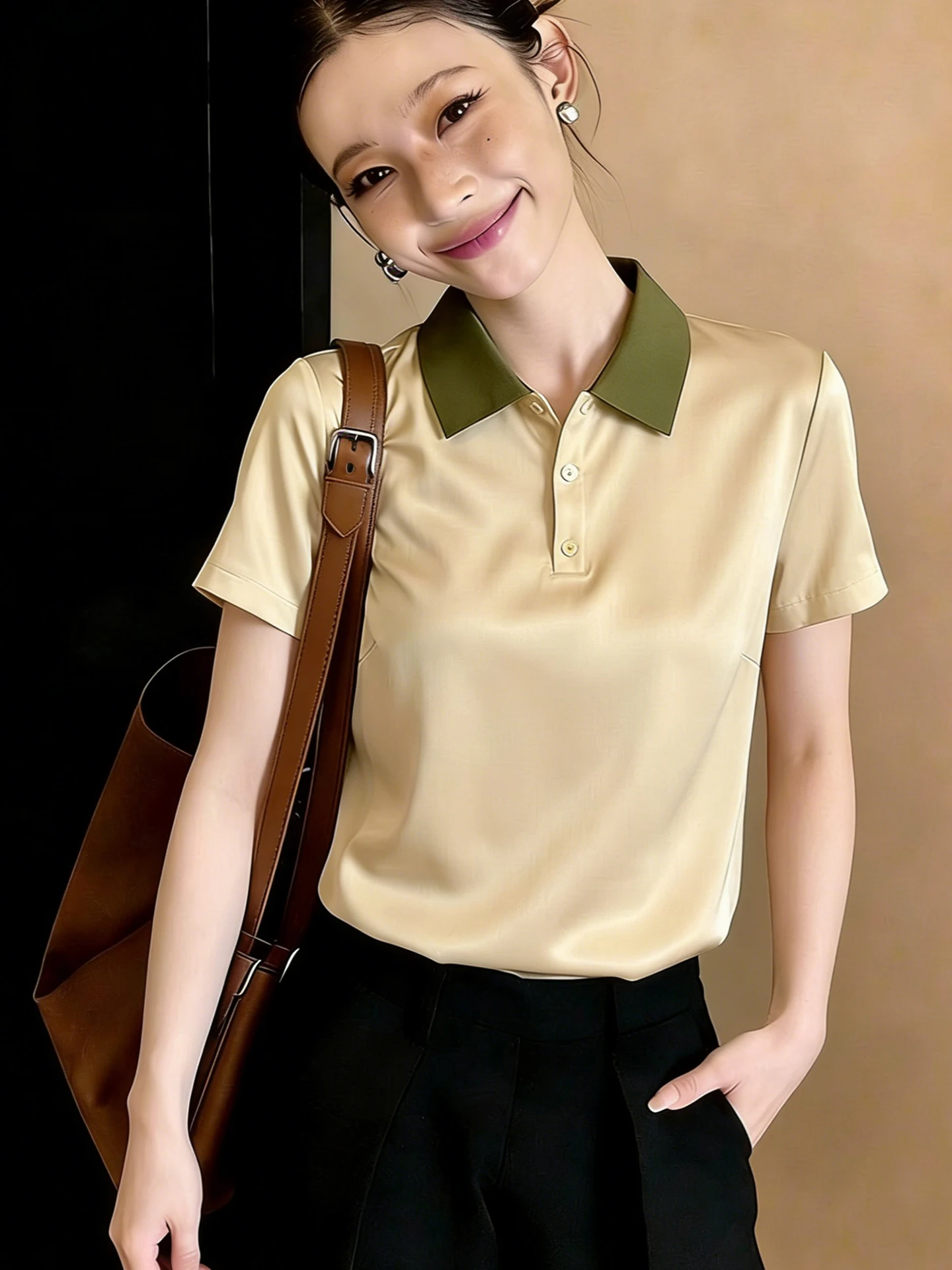 Korean Style Neck T-Shirt Short Sleeve Color Block Fashionable Versatile Summer Top Age Reducing Commute Wind Straight Cut
Korean Style Neck T-Shirt Short Sleeve Color Block Fashionable Versatile Summer Top Age Reducing Commute Wind Straight Cut