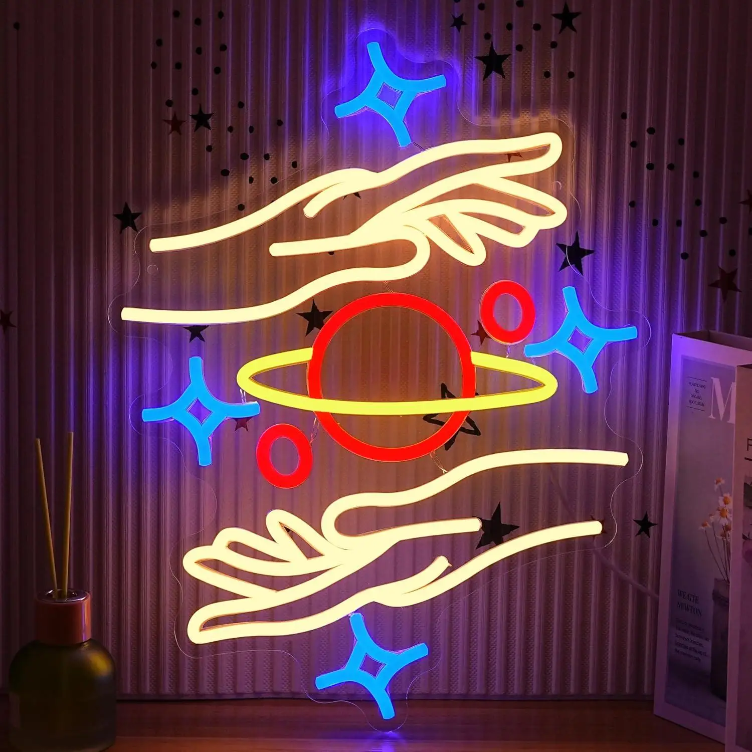 Cosmic Galaxy Neon Sign USB Dimmable LED Light with Planet Star Design for Bedroom Gaming Room Cafe Bar Party Wall Decor
Cosmic Galaxy Neon Sign USB Dimmable LED Light with Planet Star Design for Bedroom Gaming Room Cafe Bar Party Wall Decor