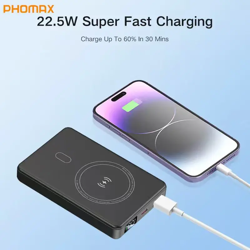 PHOMAX Magnetic Power Bank 10000mah Power Banks Wireless Charger Powerbank with LED Screen for Battery Situation
PHOMAX Magnetic Power Bank 10000mah Power Banks Wireless Charger Powerbank with LED Screen for Battery Situation