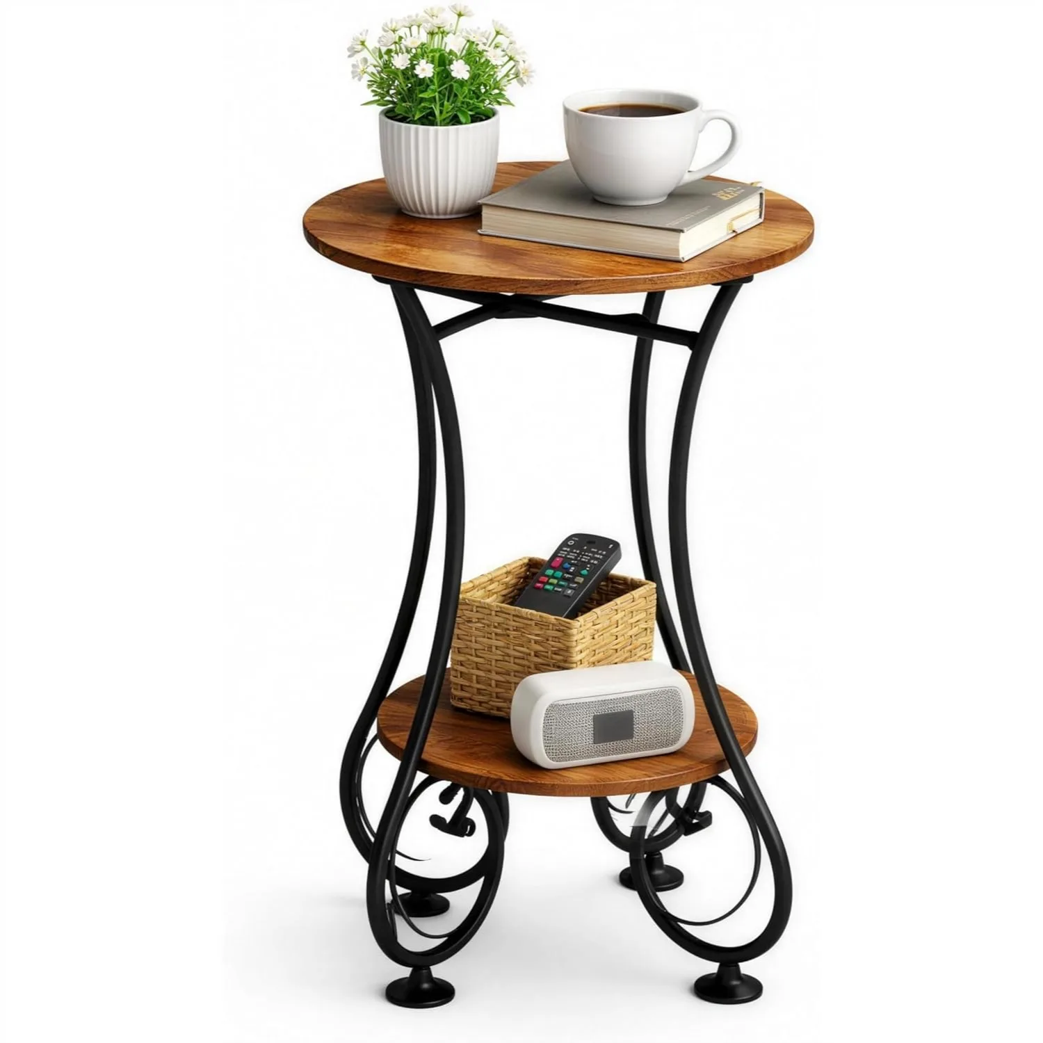 Small Round Side Table with Lower Shelf for Small Spaces, Compact End Table for Sofa, Bedside Nightstand, Coffee & Drink Table
Small Round Side Table with Lower Shelf for Small Spaces, Compact End Table for Sofa, Bedside Nightstand, Coffee & Drink Table
