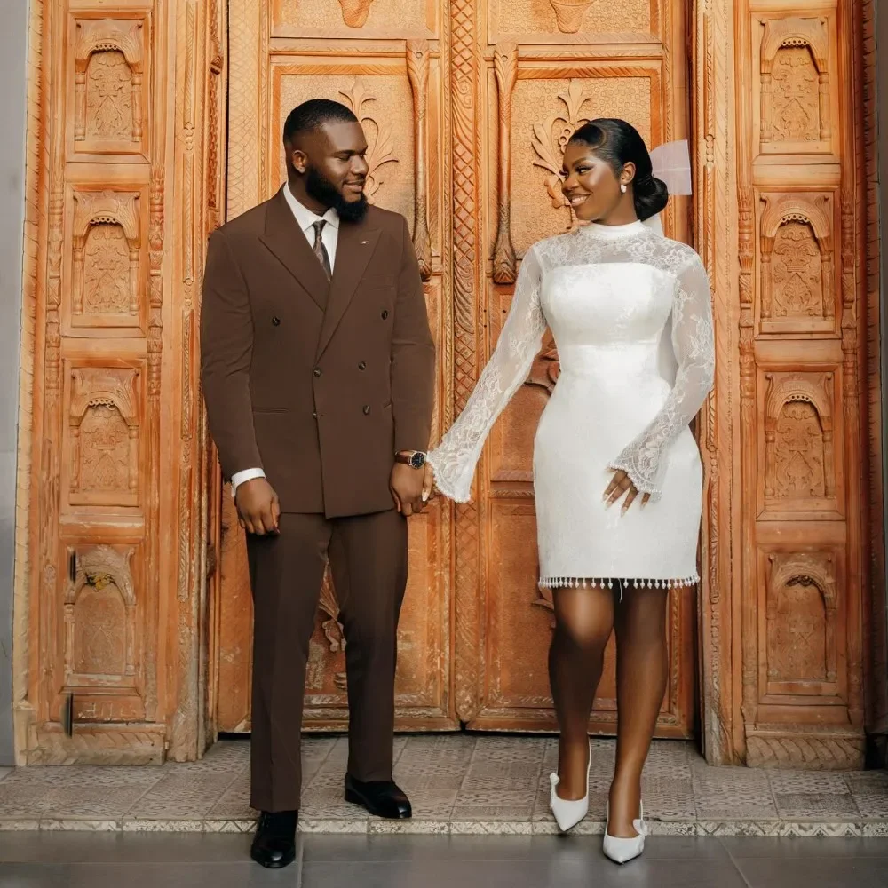 Изысканные белые кружевные свадебные платья русалки с высоким воротом и длинными рукавами, короткое свадебное платье для африканских женщин
Изысканные белые кружевные свадебные платья русалки с высоким воротом и длинными рукавами, короткое свадебное платье для африканских женщин