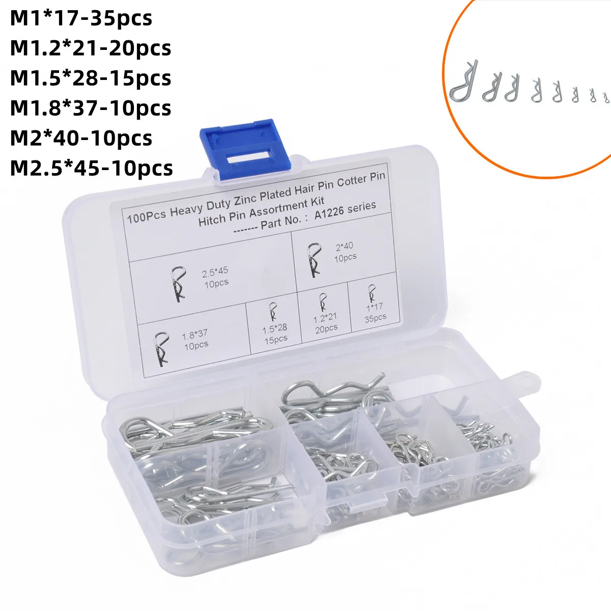 100PCS carbon steel galvanized steel 4.8R CLIPS CLEVIS RETAINING SPRING HAIR PIN HITCH LYNCH COTTER matching KIT
100PCS carbon steel galvanized steel 4.8R CLIPS CLEVIS RETAINING SPRING HAIR PIN HITCH LYNCH COTTER matching KIT