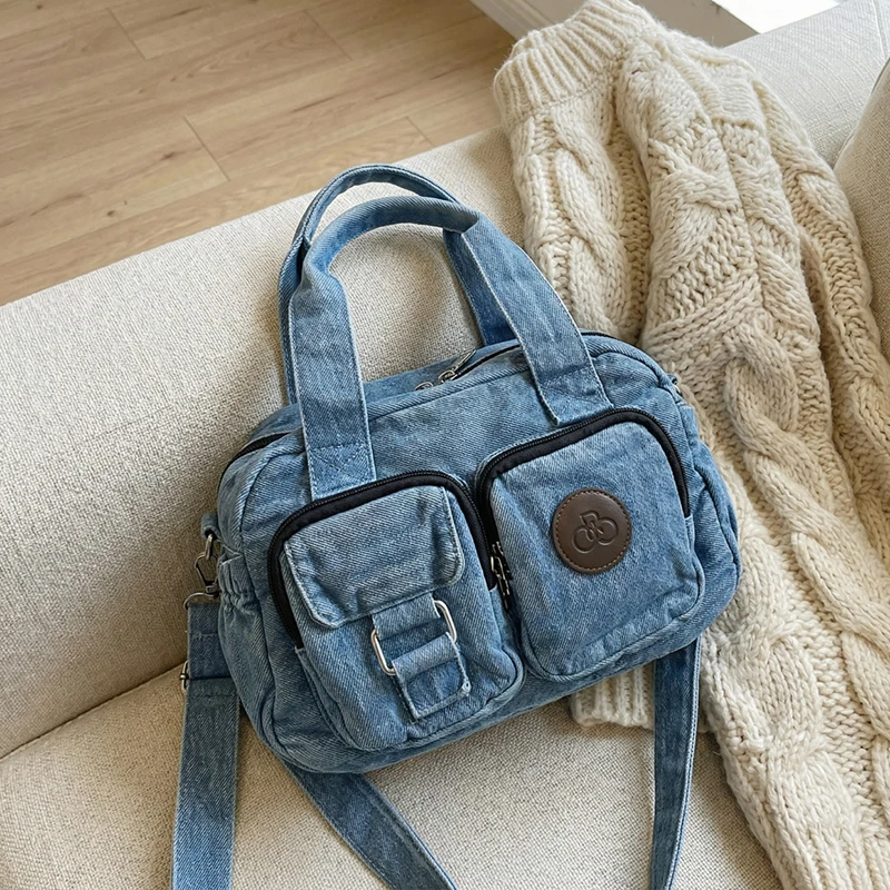 Women's Washed Denim Cloth Short Handle Handbag Double Pocket Design Adjustable Strap Casual Daily Shoulder Crossbody Bag 2026
Women's Washed Denim Cloth Short Handle Handbag Double Pocket Design Adjustable Strap Casual Daily Shoulder Crossbody Bag 2026