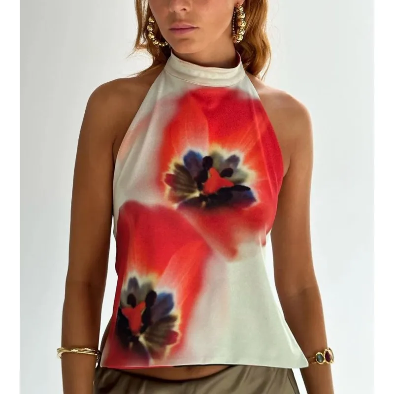 Sexy Sleeveless Backless Women's Vest Summer Fashion Printed Neck-hanging Design Swimming Short Top Ladies Beach Vacation Tops
Sexy Sleeveless Backless Women's Vest Summer Fashion Printed Neck-hanging Design Swimming Short Top Ladies Beach Vacation Tops