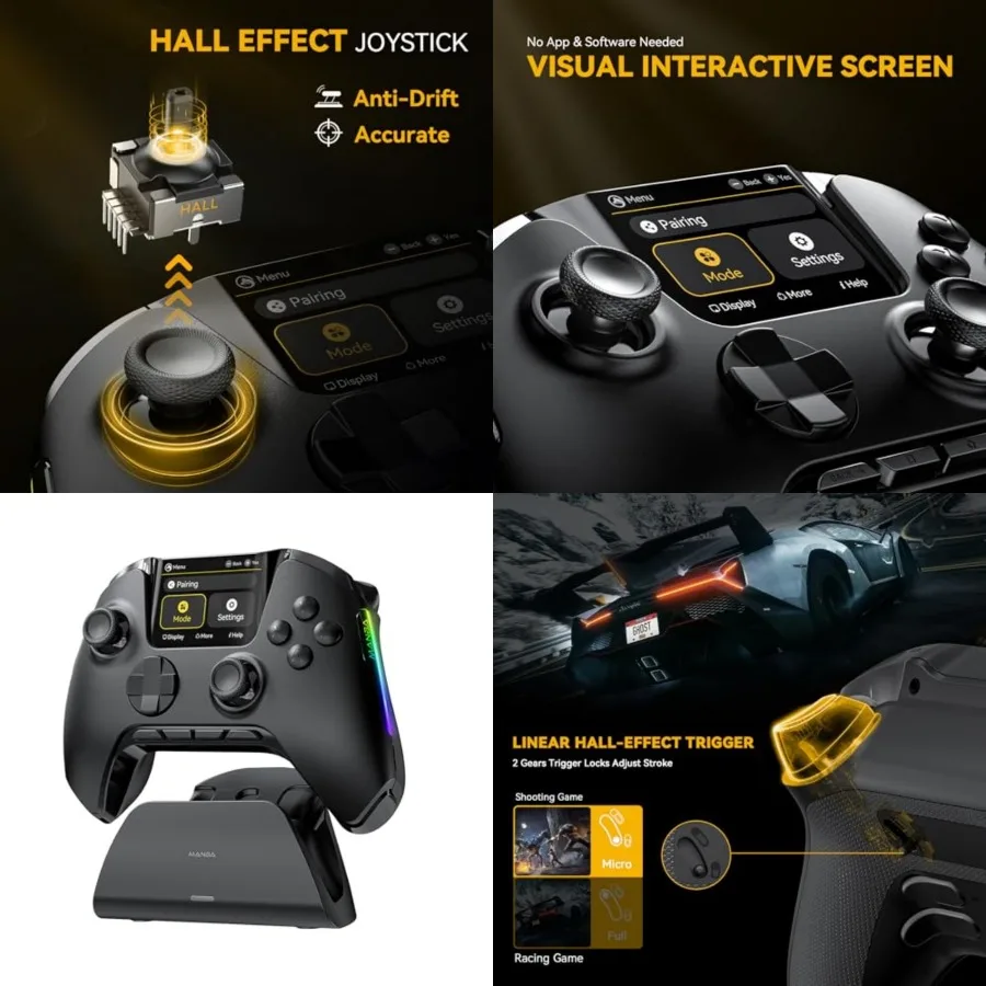One Interactive Screen Wireless Gaming Controller for PC/Switch/Switch 2/iOS/Android, Hall Effect Stick and Trigger, RGB Lighti
One Interactive Screen Wireless Gaming Controller for PC/Switch/Switch 2/iOS/Android, Hall Effect Stick and Trigger, RGB Lighti
