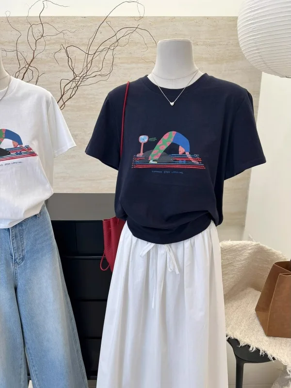 Retro American Style Loose Fit Short Sleeve Printed Casual Women's T-Shirt Summer Inner Wear Base Top Slimming Effect
Retro American Style Loose Fit Short Sleeve Printed Casual Women's T-Shirt Summer Inner Wear Base Top Slimming Effect