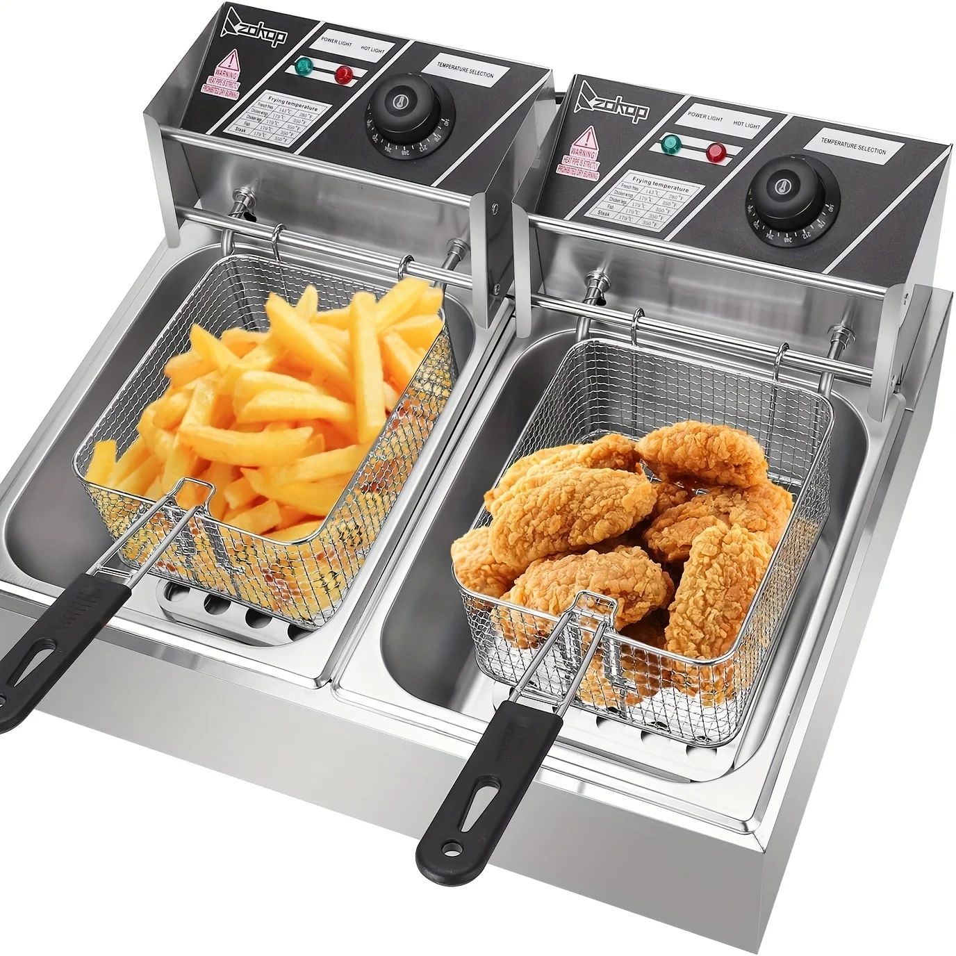 Stainless Steel Electric Deep Fryer with 2 Baskets & Lids, Adjustable Temperature Control, 110V US Plug
Stainless Steel Electric Deep Fryer with 2 Baskets & Lids, Adjustable Temperature Control, 110V US Plug
