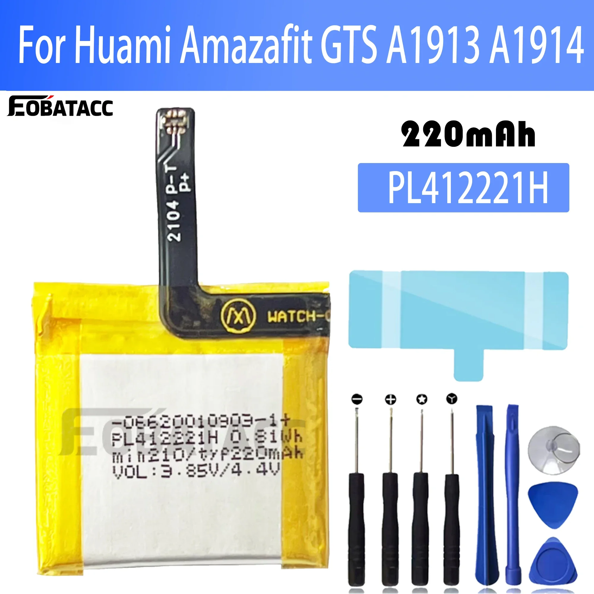 100% Original PL412221H Battery For Huami Amazafit GTS A1913 A1914 Smart Watch Battery 412221 220mAh + Free Tools
100% Original PL412221H Battery For Huami Amazafit GTS A1913 A1914 Smart Watch Battery 412221 220mAh + Free Tools