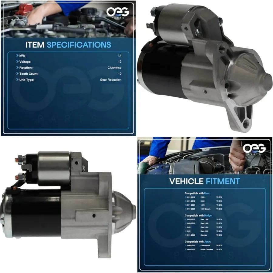 OEG Parts New Starter Compatible with Dodge RAM 5.7L 1500 2500 3500 4000 2009-2010 and Durango 2011-23, Compatible with Jeep Co
OEG Parts New Starter Compatible with Dodge RAM 5.7L 1500 2500 3500 4000 2009-2010 and Durango 2011-23, Compatible with Jeep Co