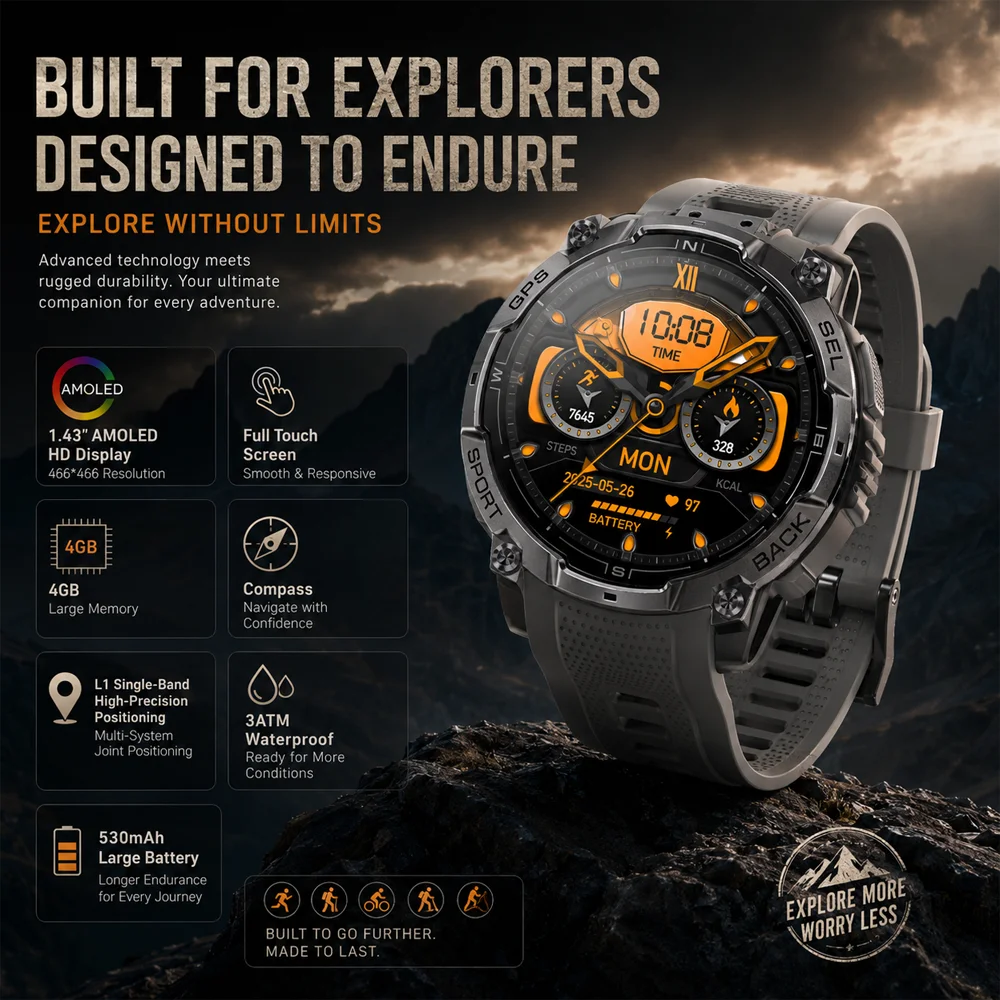 2026 New Men Smart Watch 1.43 Inch AMOLED GPS Compass 530mAh Big Battery 4GB Storage 3ATM Waterproof Bluetooth Calling
2026 New Men Smart Watch 1.43 Inch AMOLED GPS Compass 530mAh Big Battery 4GB Storage 3ATM Waterproof Bluetooth Calling