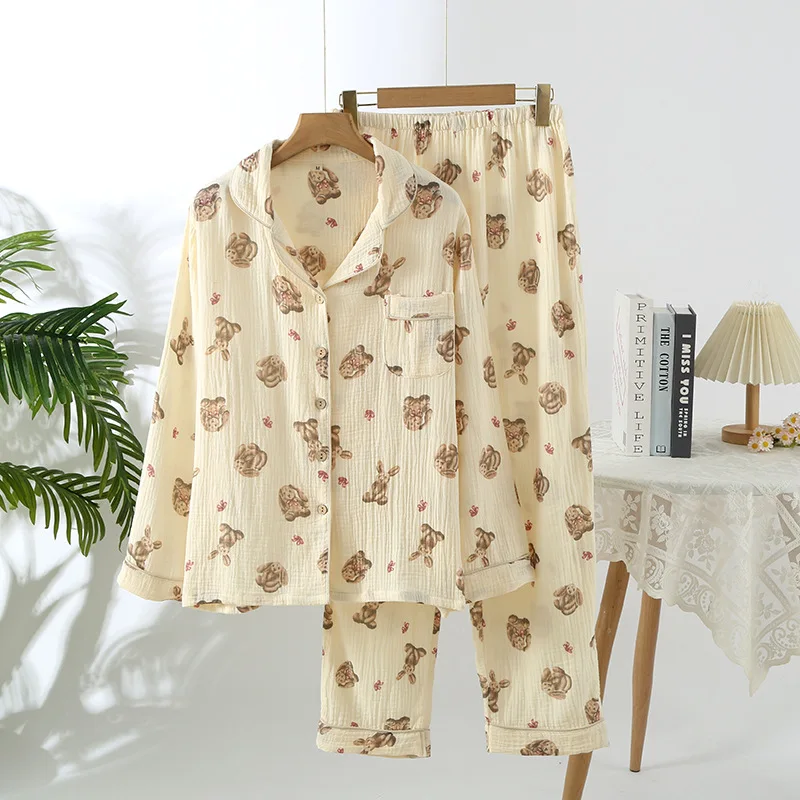 Wholesale & Retail Spring Summer Long-sleeved Trousers Cotton Double-layer Gauze Pajamas Cotton Women's Thin Loungewear Set
Wholesale & Retail Spring Summer Long-sleeved Trousers Cotton Double-layer Gauze Pajamas Cotton Women's Thin Loungewear Set