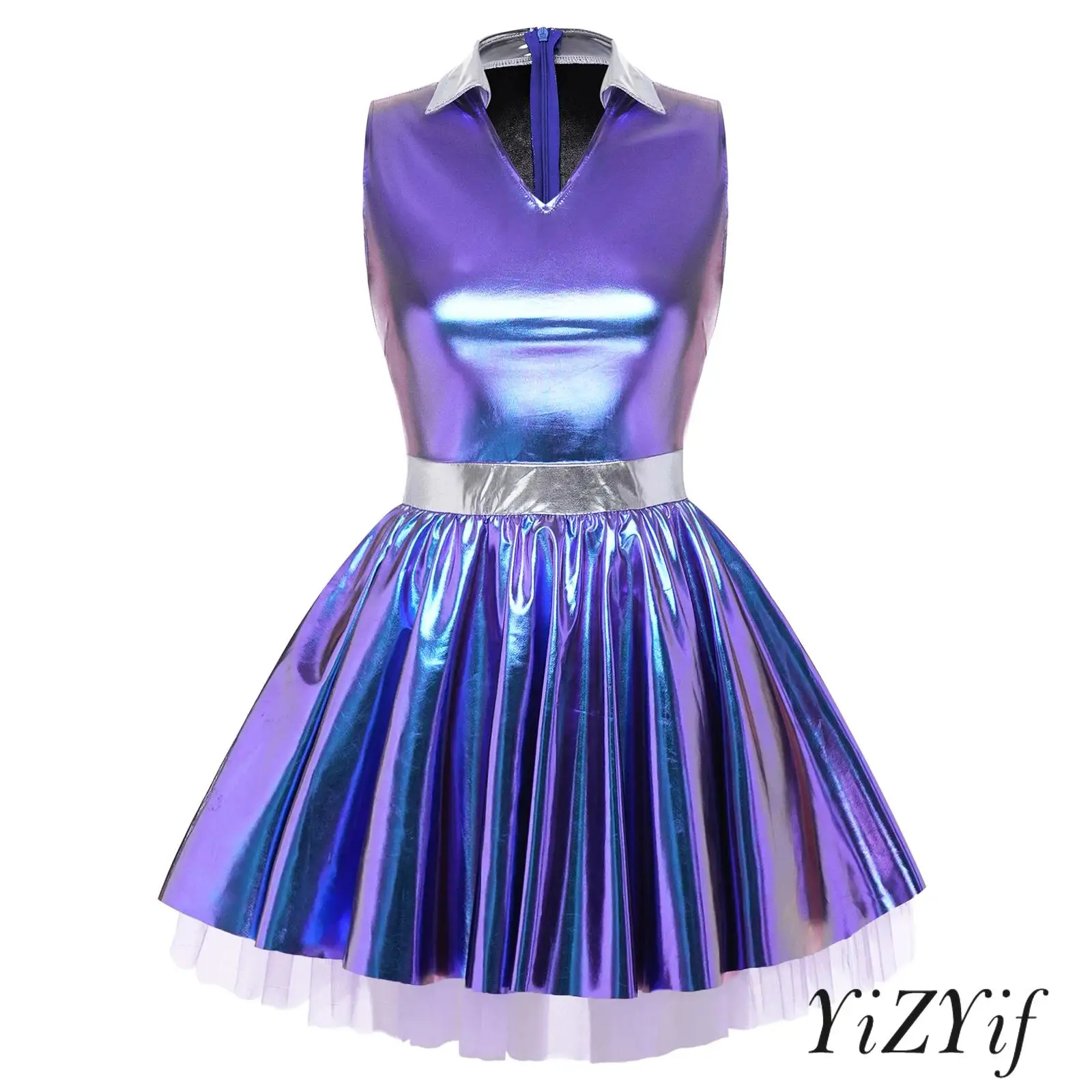 Womens Night Club Jazz Dance Dress Lapel V Neck Sleeveless Metallic Shiny Tutu A Line Hem Tulle Layers Mini Dress Streetwear
Womens Night Club Jazz Dance Dress Lapel V Neck Sleeveless Metallic Shiny Tutu A Line Hem Tulle Layers Mini Dress Streetwear