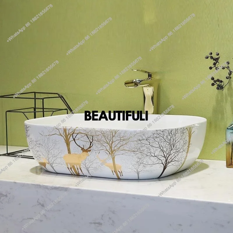 RR Nordic Countertop Washbasin Ceramic Bathroom Sink Lavatory Sink For Toilet Simple Mixed Faucet Shampoo Basin Matching Set Dra
RR Nordic Countertop Washbasin Ceramic Bathroom Sink Lavatory Sink For Toilet Simple Mixed Faucet Shampoo Basin Matching Set Dra