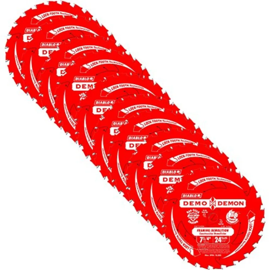 Diablo Demo Demon 7‑¼″ x 24‑Tooth Ultimate Framing and Demolition Saw Blades, 10‑Pack - Lock‑Tooth, Thin Kerf, Long Life - D072
Diablo Demo Demon 7‑¼″ x 24‑Tooth Ultimate Framing and Demolition Saw Blades, 10‑Pack - Lock‑Tooth, Thin Kerf, Long Life - D072